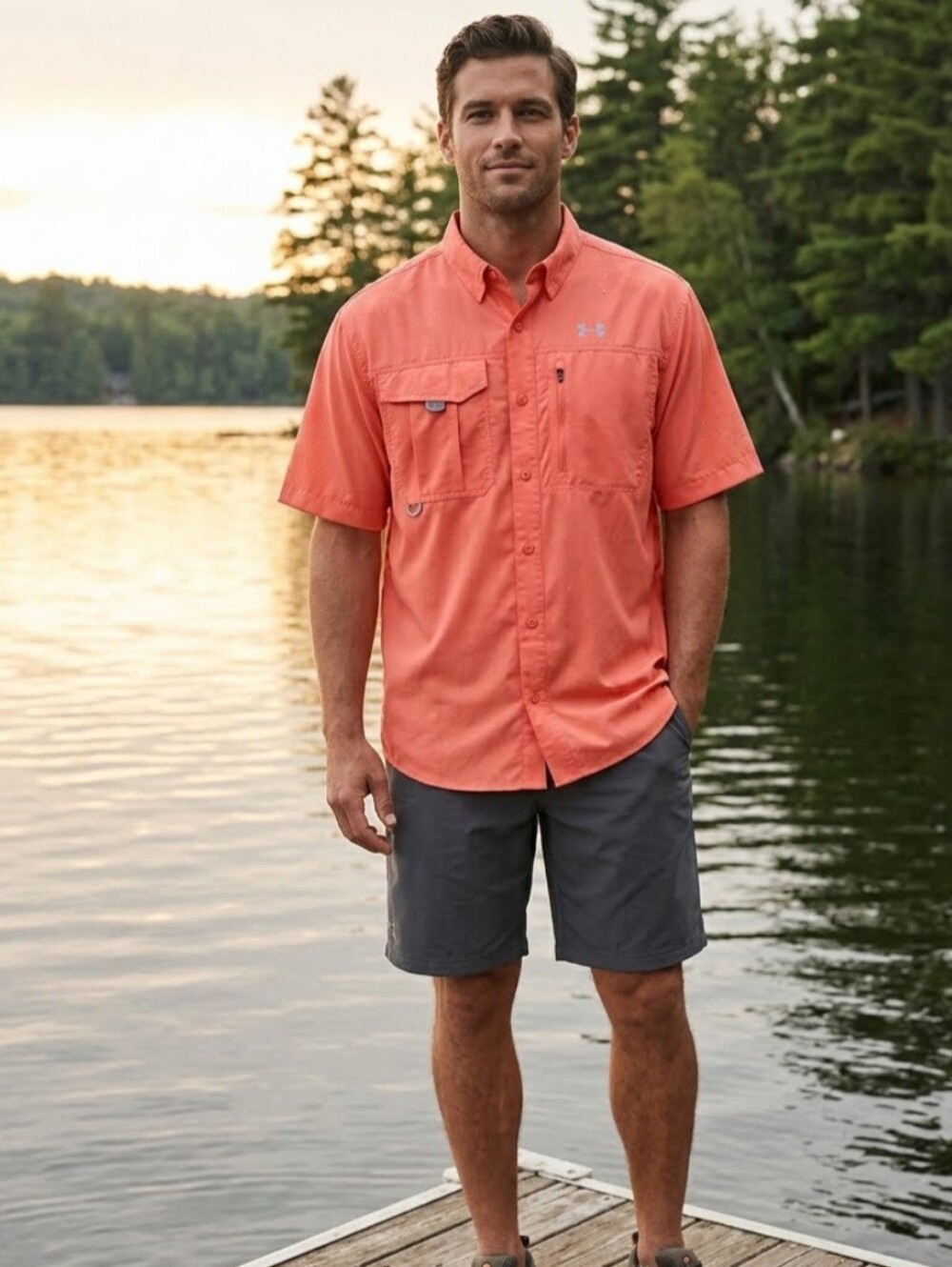 N Coral Underamor Button Down Shirt Sz L